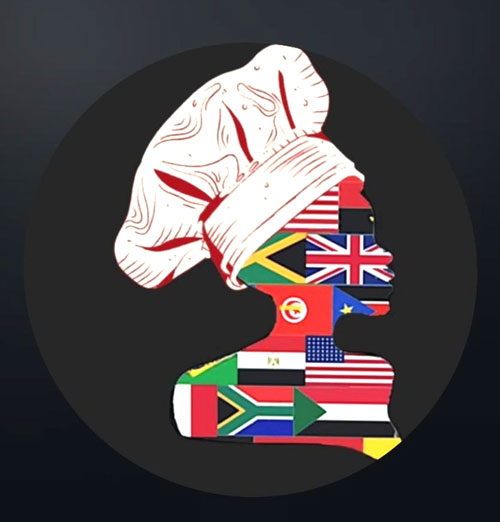 Silhouette of a head filled with flags of African nations.