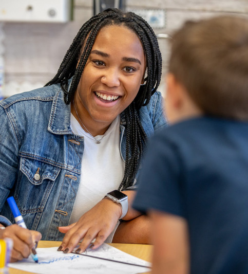 Jalyn Alves engages her students in her classroom.