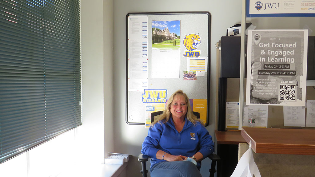 LEAP Director Nicole Hebert greets visitors to the LEAP space