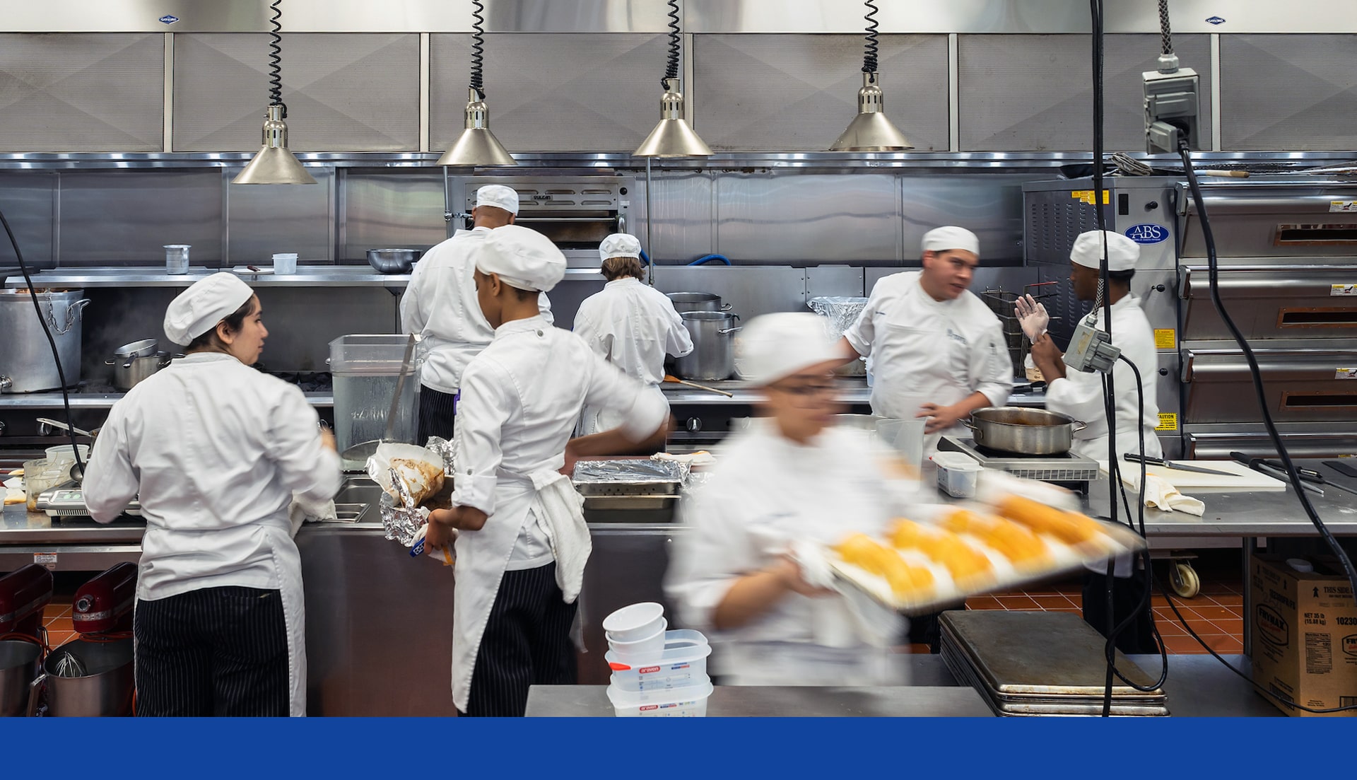 A bustling kitchen at JWU Charlotte.