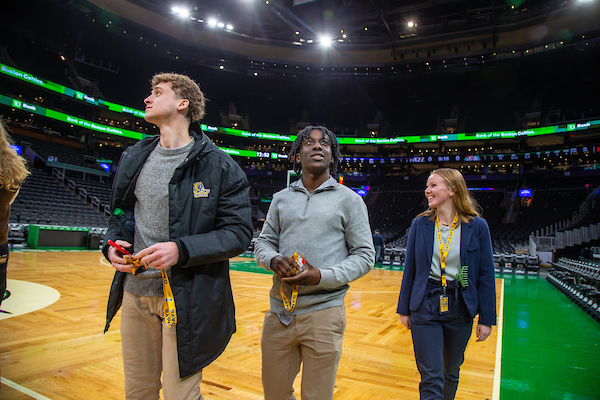 students walking through TD Garden