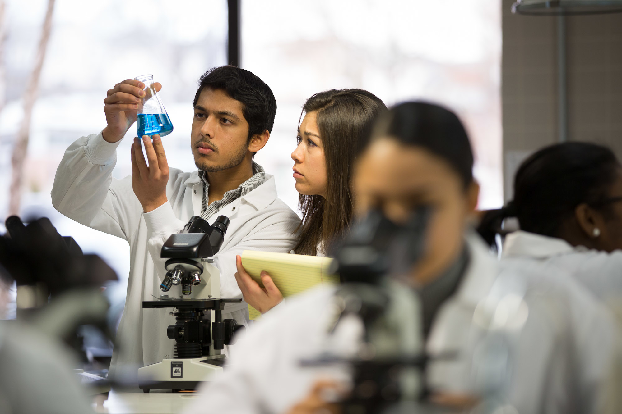 Johnson & Wales University biology students in a lab setting 