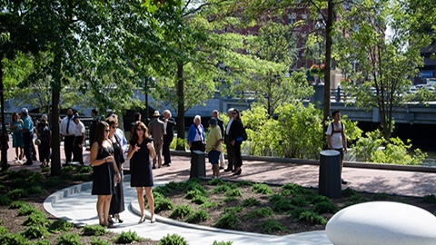 Visitors at the Rhode Island Holocaust Memorial.