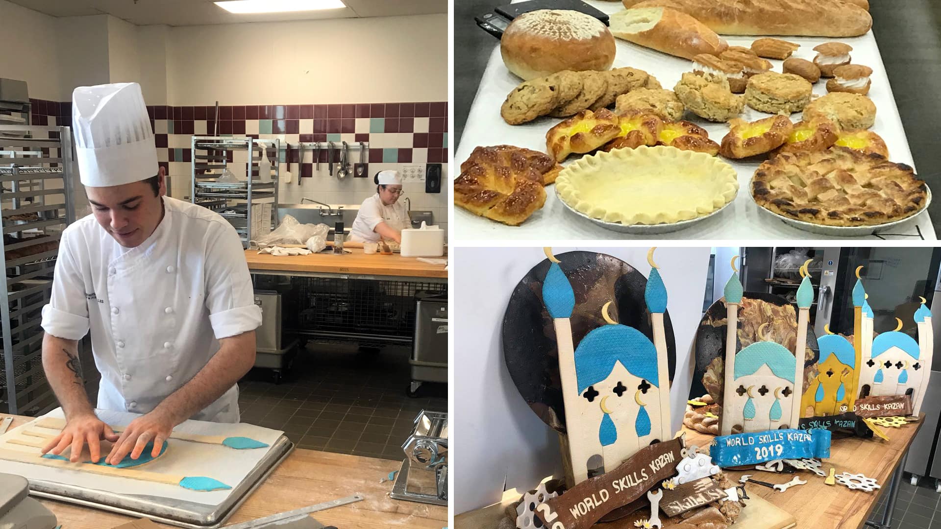 JWU students Daylan and Giovanna practicing bread sculptures for SkillsUSA competition.