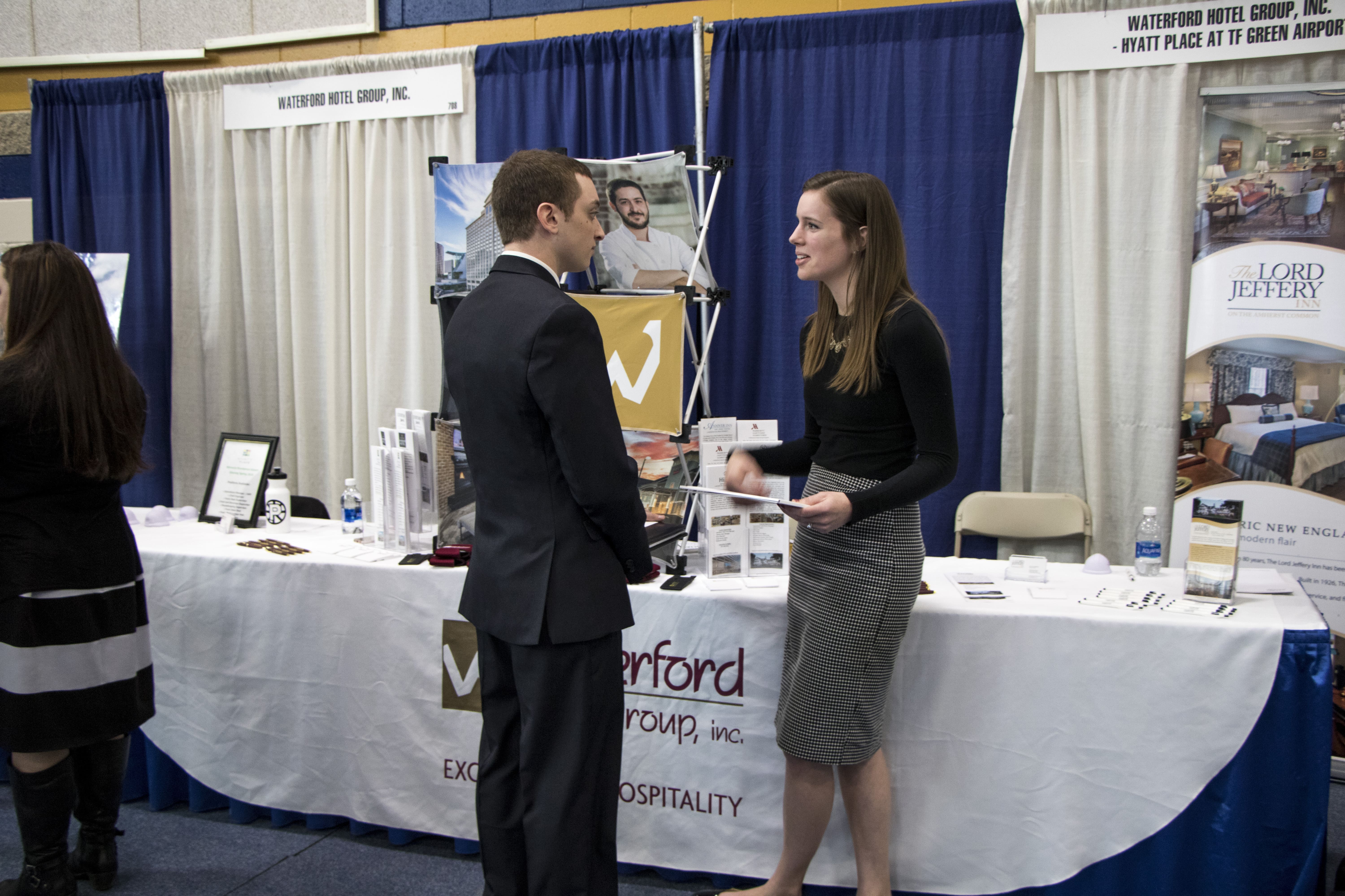 JWU student interviewing with a hotel representative.