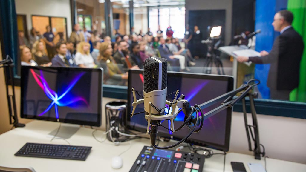 The podcast studio in the new Center for Media Production