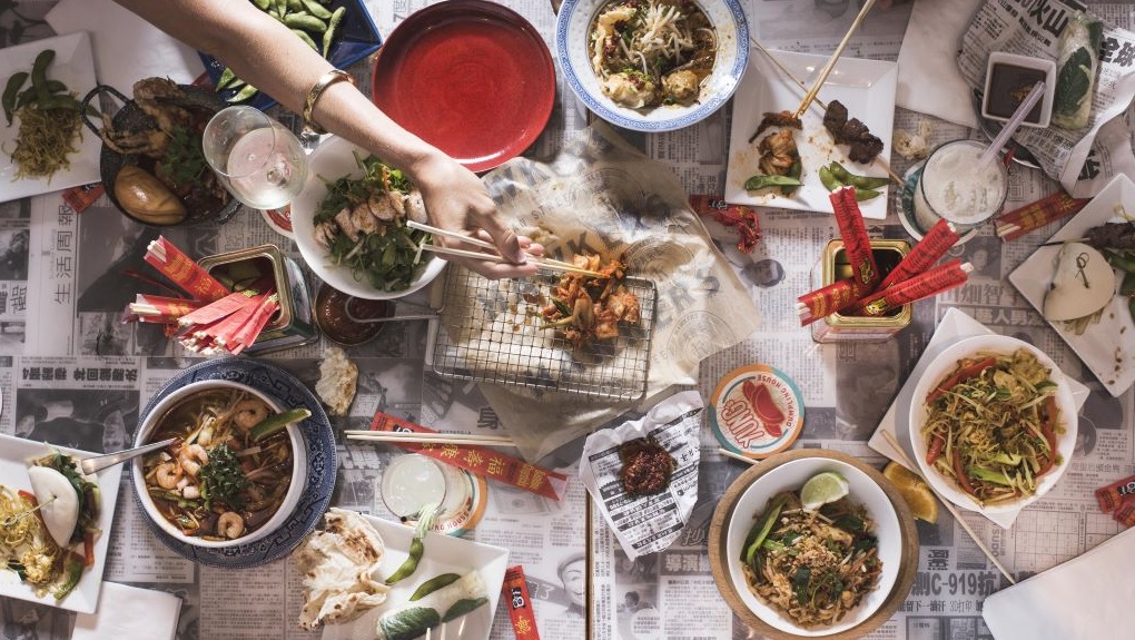 Hawkers restaurant spread of Asian food