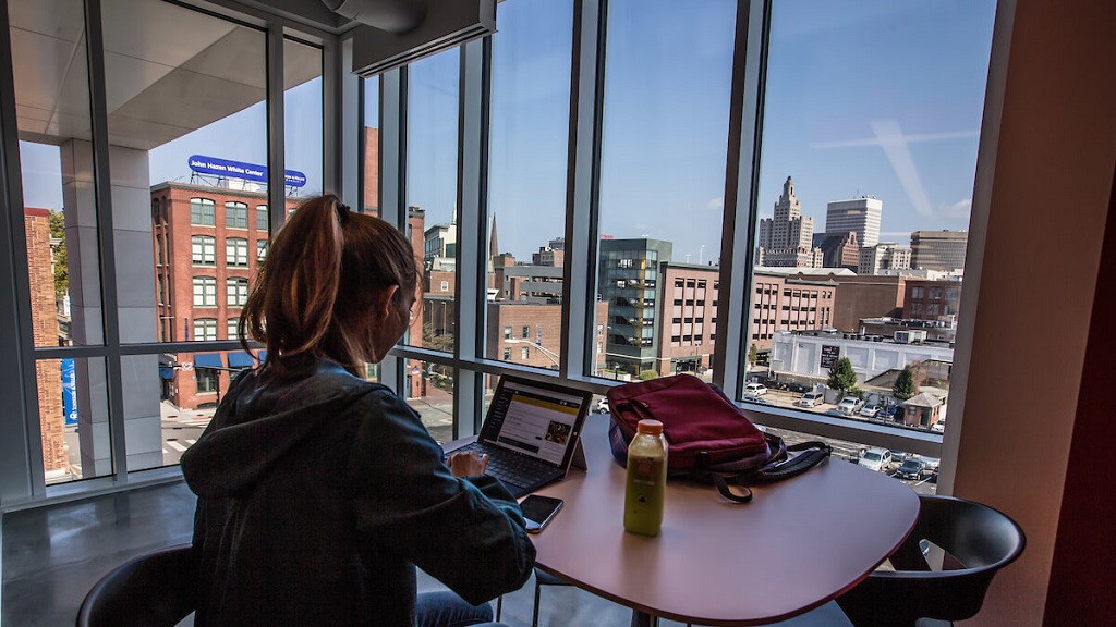 female jwu student studying on campus