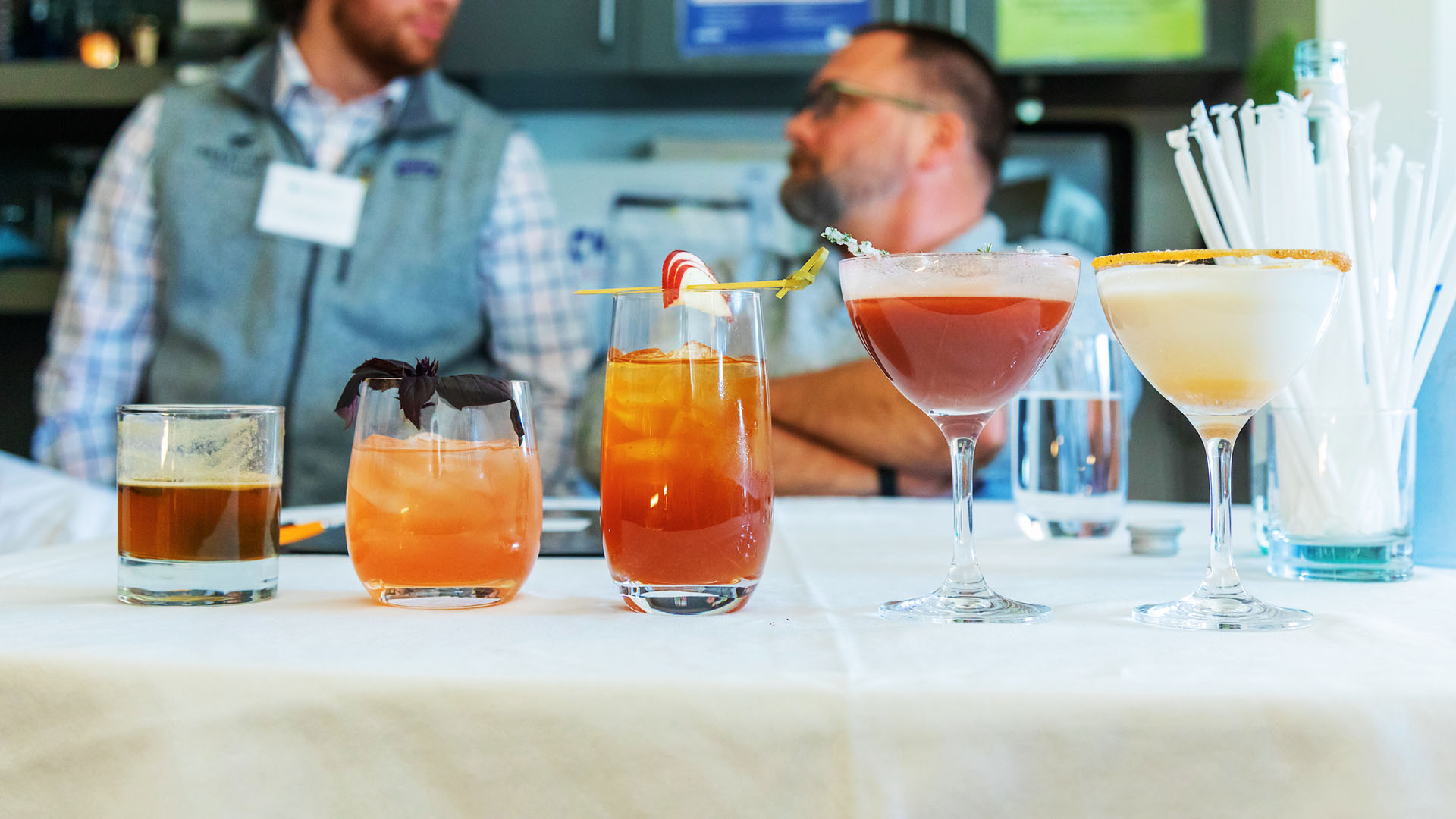 Five drinks in glasses on a table from the Bully Boy Competition