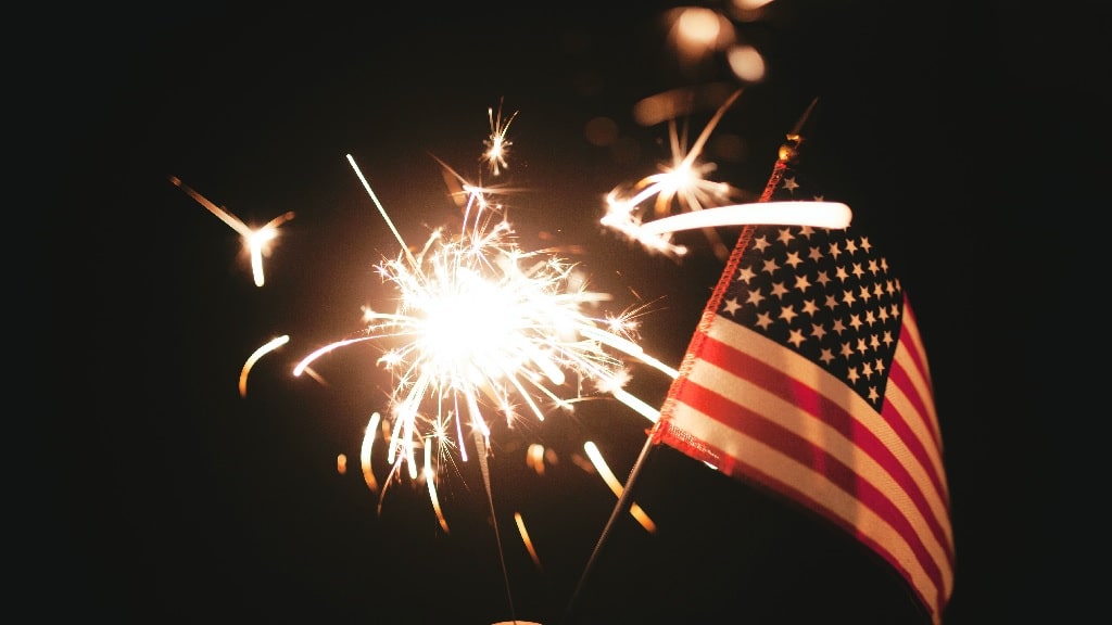 fireworks and a american flag