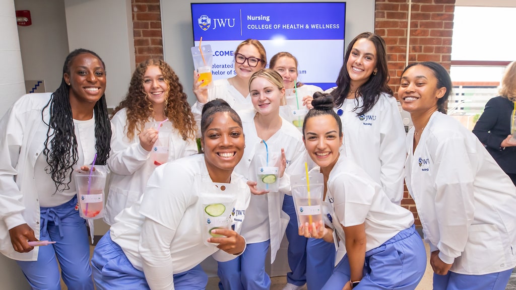 Nursing Cohort Front row: Danaejha Geddes, Kelsey Quinlan, Jasmine Jones Middle row: Balakisa D. Kaba, Isabella Colagiovanni-Carey, Molly Lynch, Kristina Johnson Back row: Madelyn O'Hara, Mary Tobin