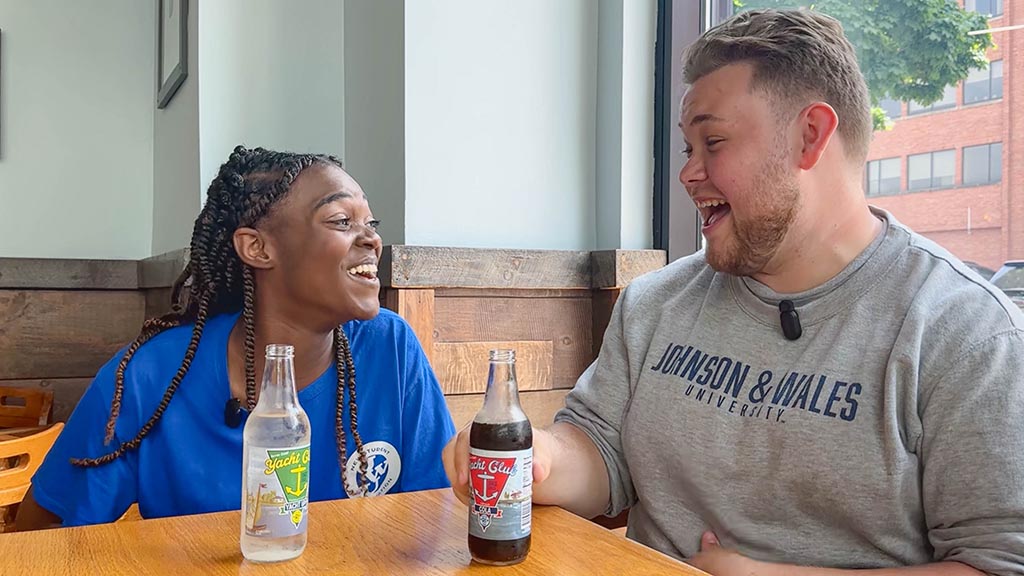 Regina Ware ’27 and Gavin Hoy ’27 enjoy locally made sodas at The Malted Barley.