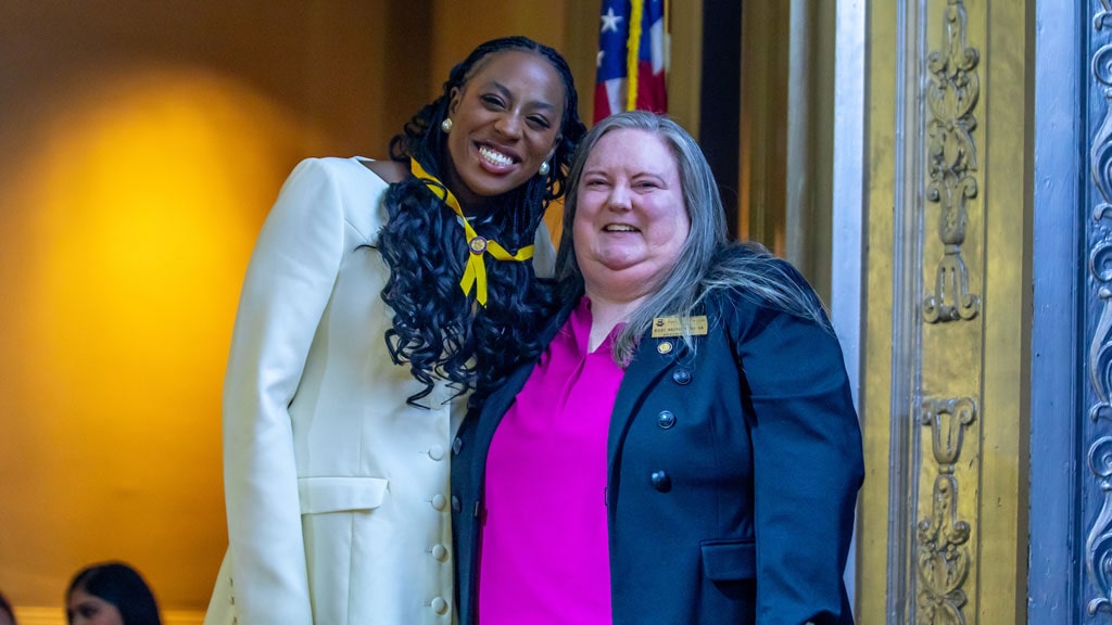 New grad Balakisa Kaba '24 (left) with Nursing Program Director Kiley Medeiros, Ph.D., RN. 