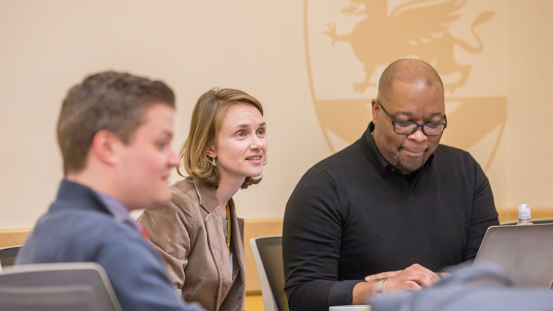 Amy Ewen (left) and Dameian Slocum (right) during a grad class session.
