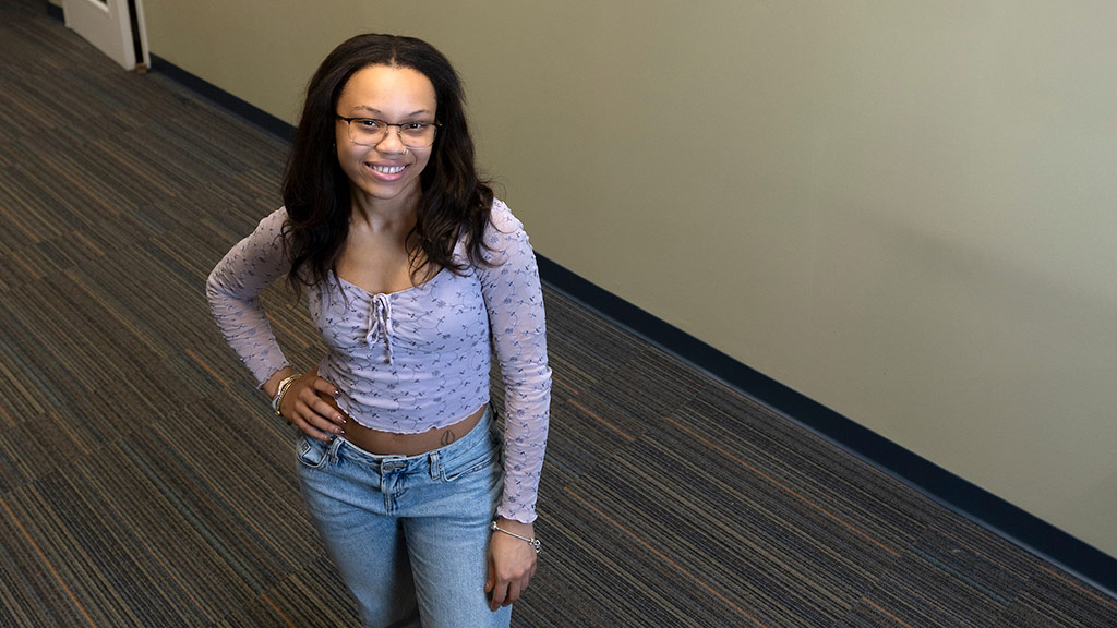 a photo taken from above looking down at Cora Hicks '27