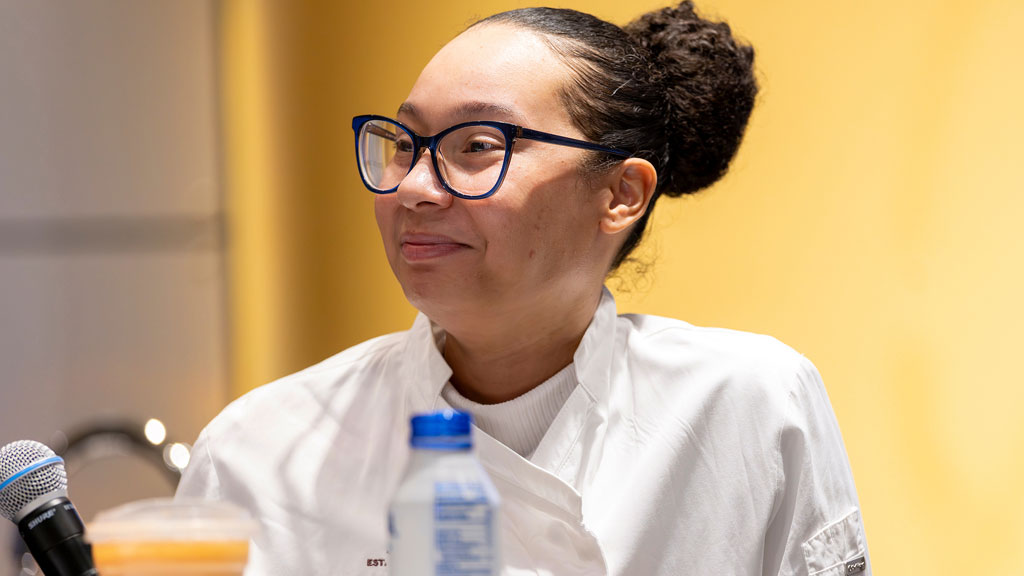 CFIT Alumni Leaders panel at JWU with panelist Kayla N. Gaston-Singletary '22 of Flik Independent School Dining.