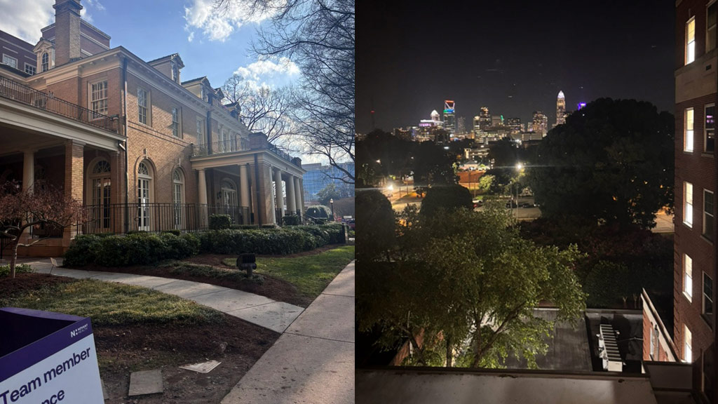 a collage of photos of Novant Health in the day and at night