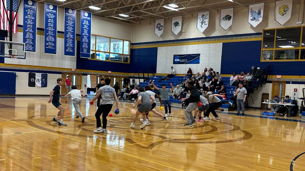 Students participating in the annual "Dodgebrawl" tournament