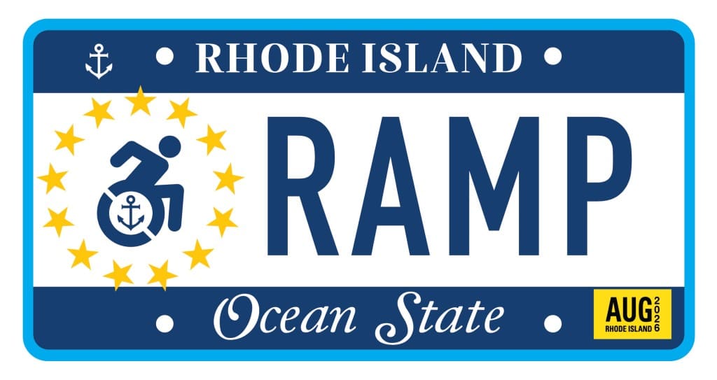 New Rhode Island disability access license plate, designed by JWU Professor Tim Cox
