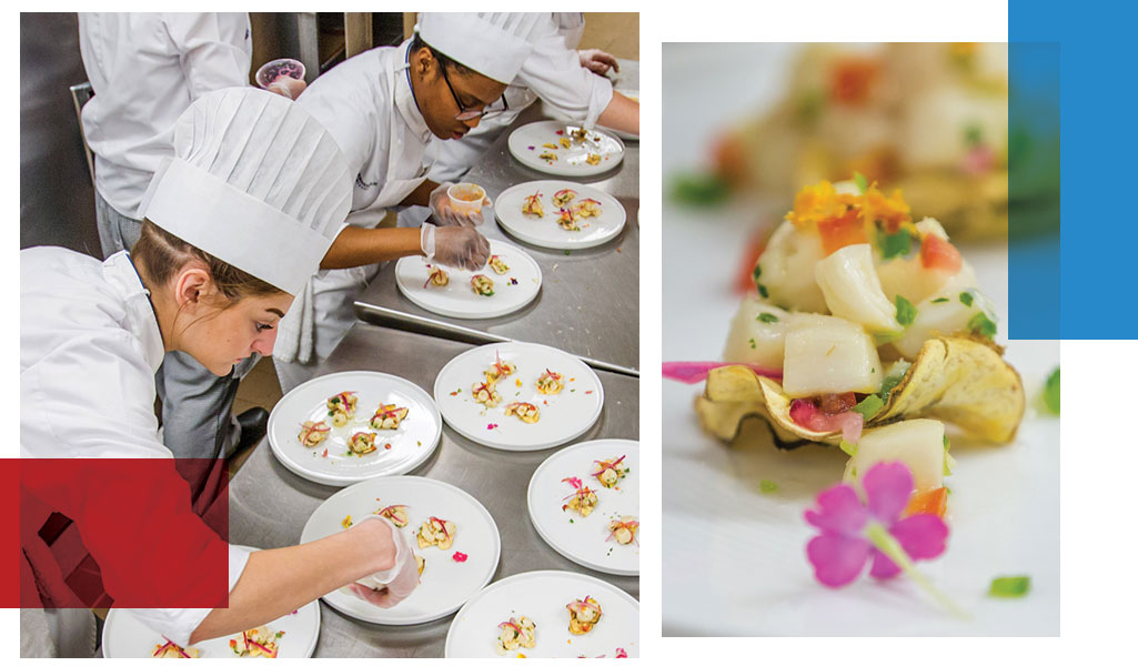 Students putting food on a plate